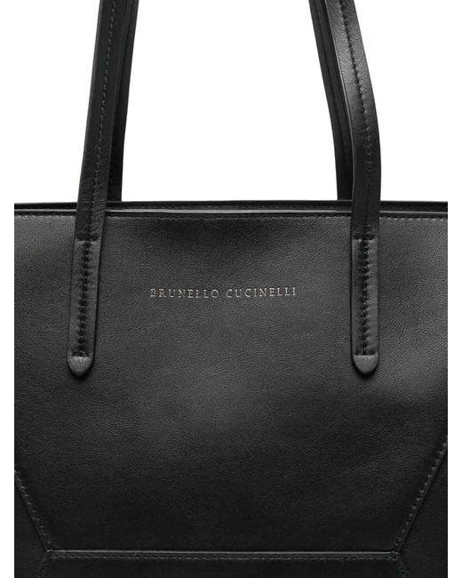 Brunello Cucinelli Black Leather Shopper Bag