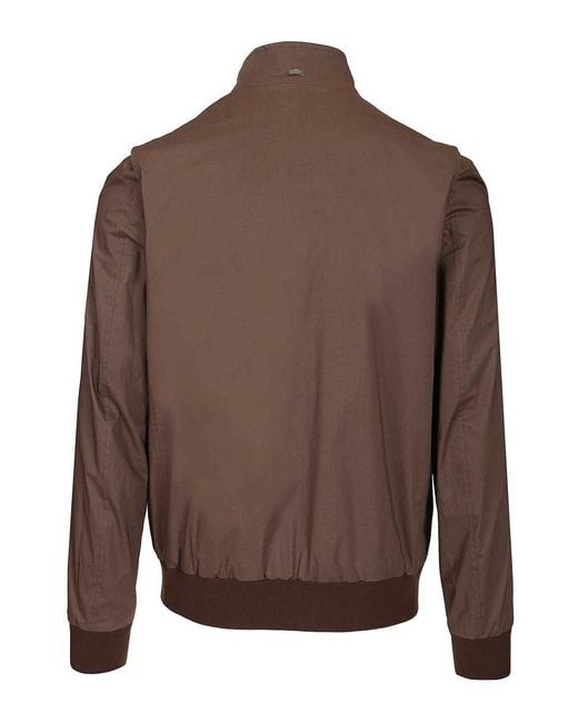 Herno Brown Stretch Cotton Bomber Jacket for men