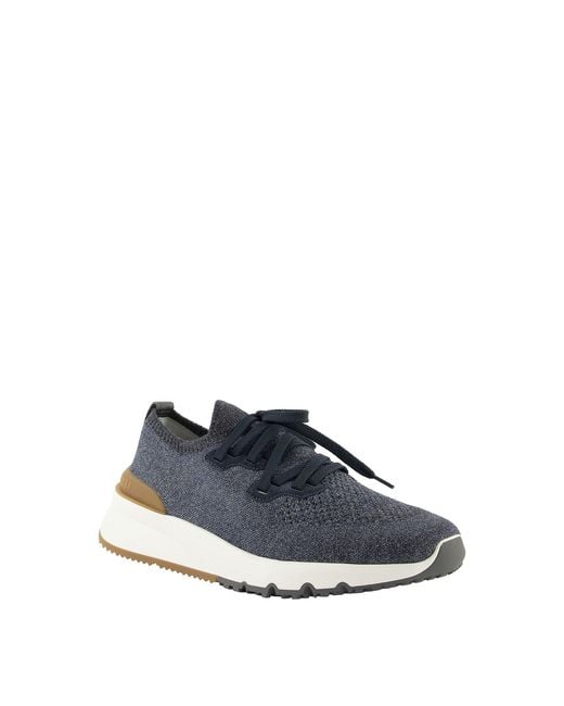 Brunello Cucinelli Blue Mesh Running Lace-Up Sneakers for men
