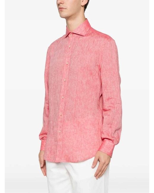 Brunello Cucinelli Pink Linen Shirt for men