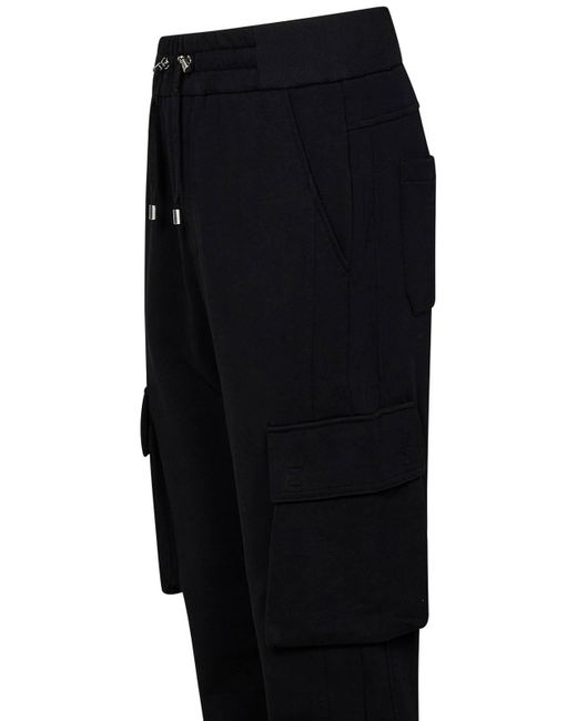 Balmain Black Cotton Fleece Cargo Jogging Trousers for men