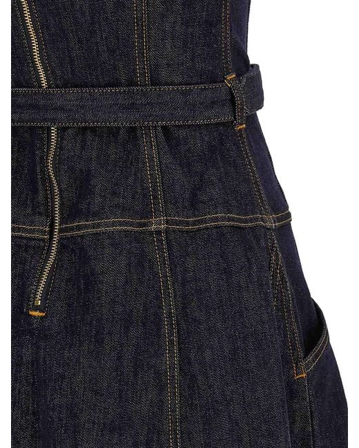 Self-Portrait Blue Denim Flared Midi Dress