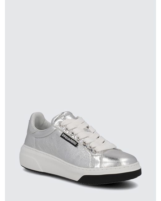 DSquared² White Sneakers In Laminated Crackle