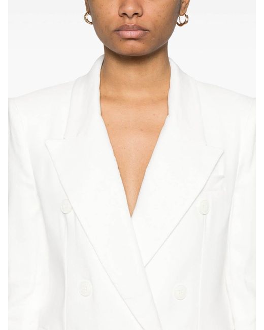 Elisabetta Franchi White Linen Blend Double-Breasted Jacket