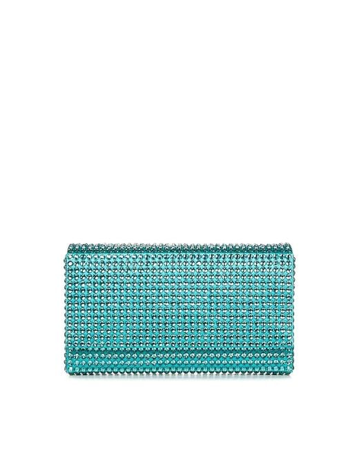 AMINA MUADDI Blue Caribbean-Colored Satin And Crystals Clutch