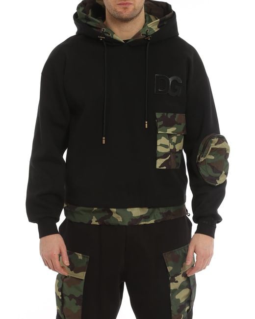 Dolce & Gabbana Black Printed Inserts Hoodie for men