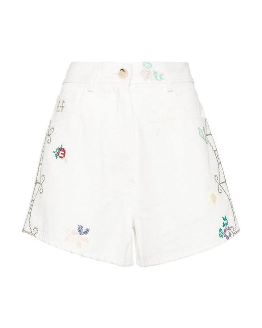 Forte Forte White Embroidered Cotton Shorts
