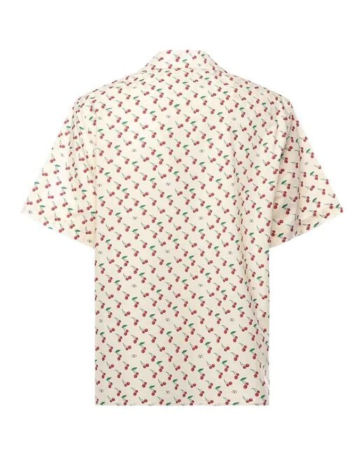 Valentino Garavani White Cherryfic Print Bowling Shirt for men