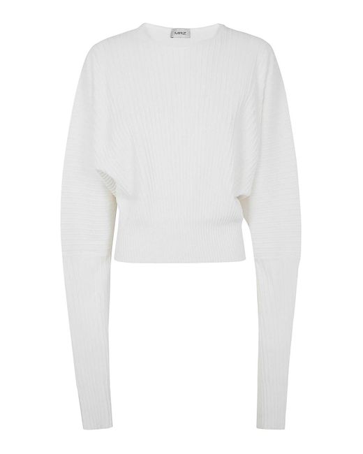Mrz White Parisienne Over-Shoulder Sleeves Sweater