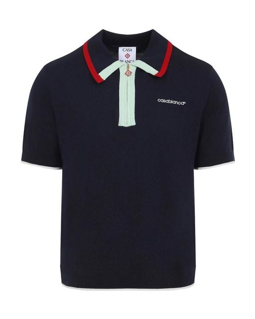 Casablanca Blue Knitted Track Polo for men