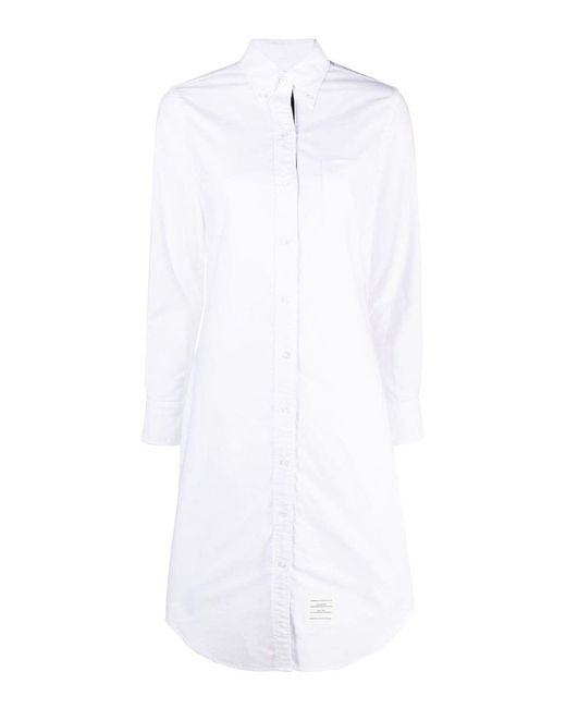 Thom Browne White Logo-Patch Cotton Shirtdress