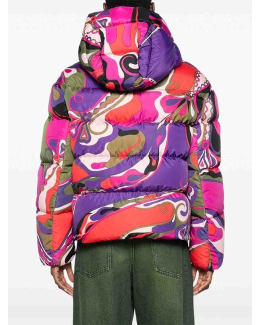 Emilio Pucci Red Orchidee-Print Puffer Jacket