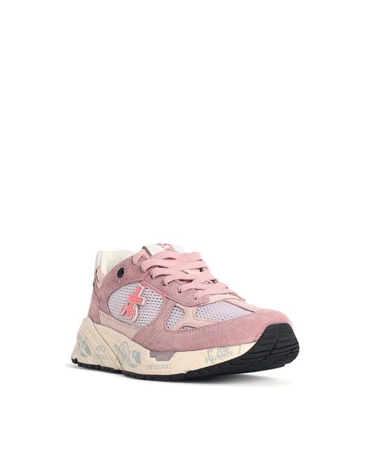 Premiata Pink Mased 8220 Mesh And Suede Sneakers