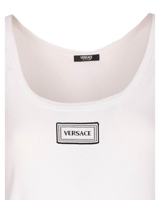 Versace White Ribbed Sleeveless Top