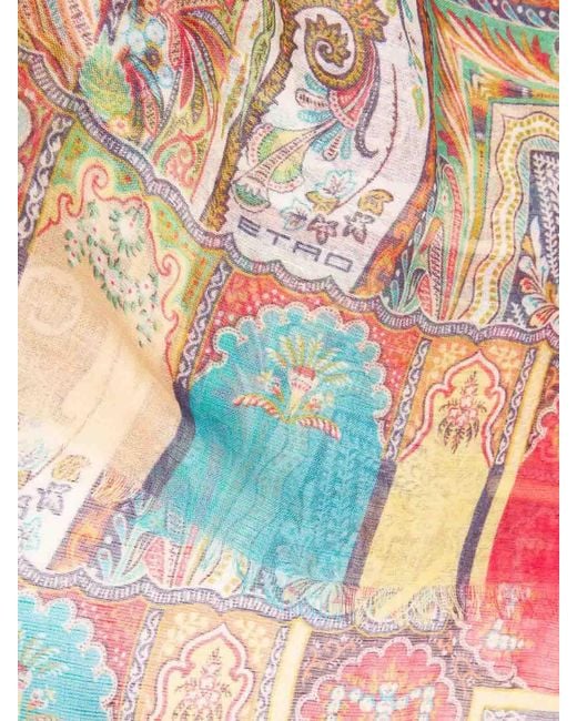 Etro Pink Modal Blend Scarf With Paisley Foliage Pattern