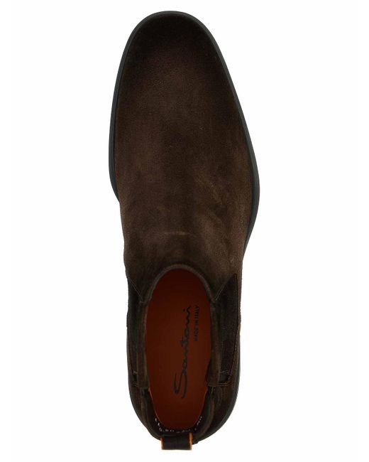 Santoni Brown Suede Ankle Boots for men
