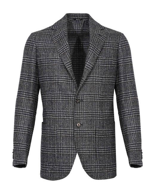 Sartorio Napoli Gray Single-Breasted Prince Of Wales Wool Jacket for men