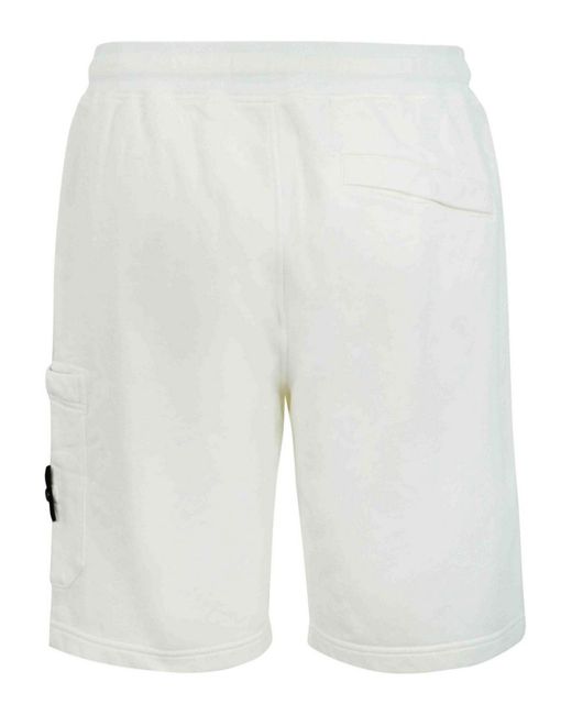Stone Island White Cotton Fleece Bermuda Shorts for men