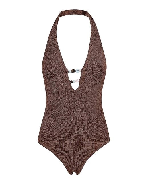 Hunza G Brown Adriana Beaded Swim