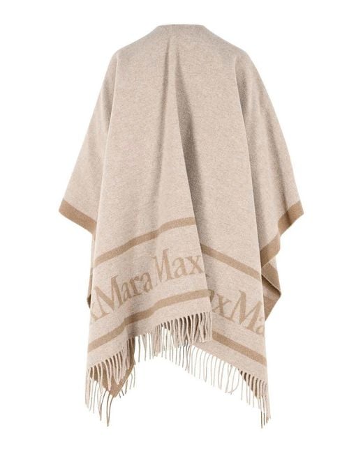Max Mara Natural Hilde' Jacquard Wool Poncho
