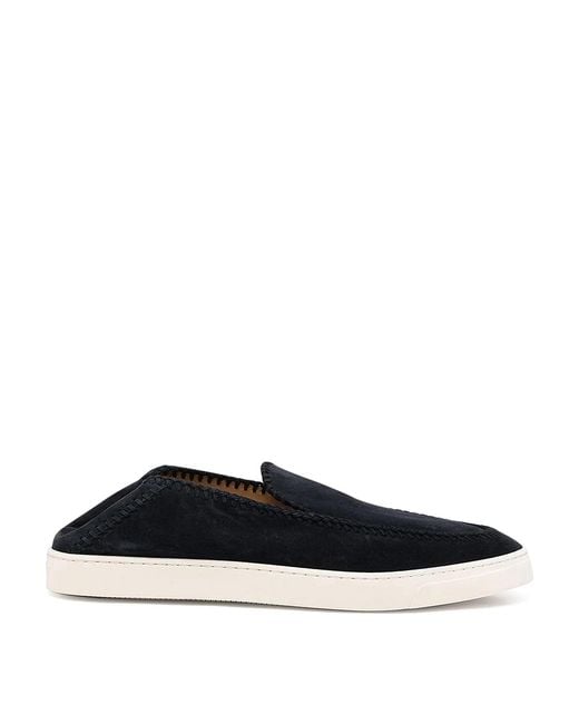 Giorgio Armani Black Suede Loafers With Embroidered Edging for men