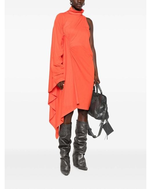 Balenciaga Red Draped Midi Dress