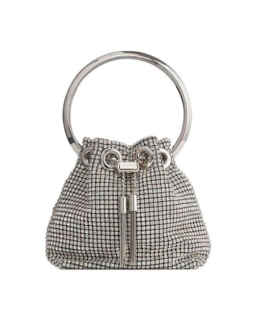 Jimmy Choo Gray Micro Bon Bon Crystal Embellished Bucket Bag