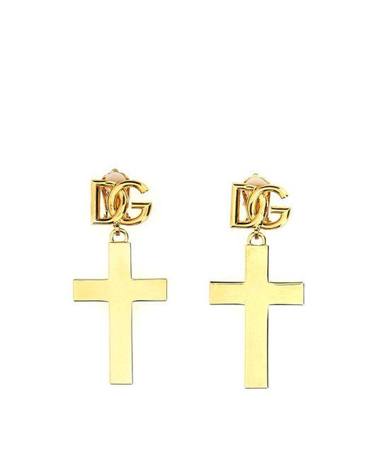 Dolce & Gabbana Metallic Cross Logo Earrings