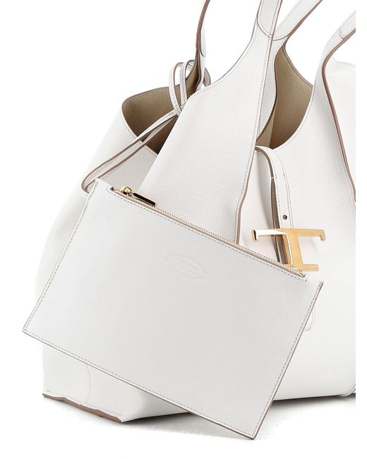 Tod's White Hammered Leather Tote