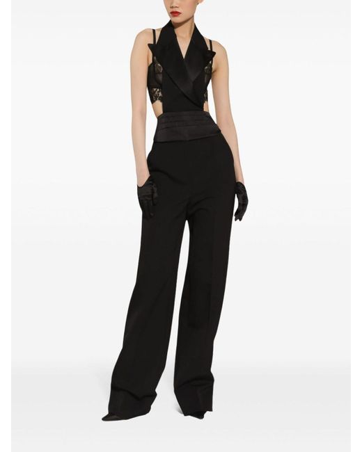 Dolce & Gabbana Black Tailored Virgin Wool Blend Satin Trousers
