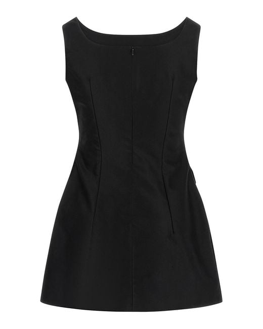 Magda Butrym Black Cotton Mini Dress With 3D Floral Pocket Details