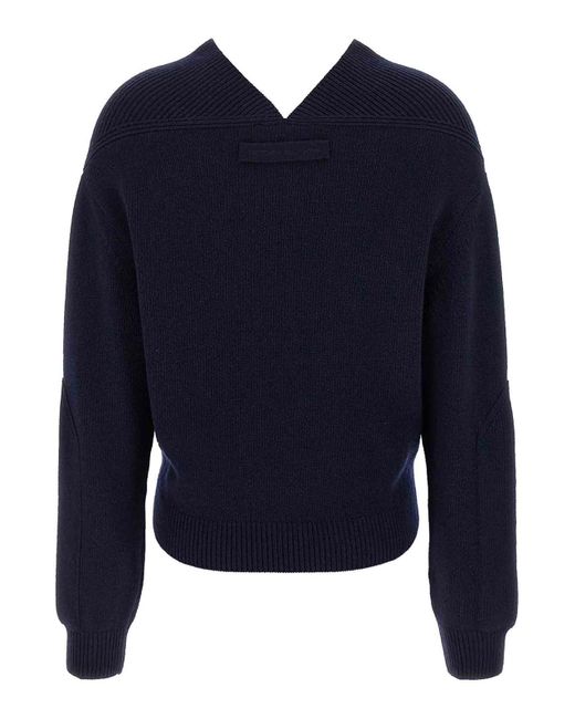Victoria Beckham Blue V-Neck Yoke Detail Sweater