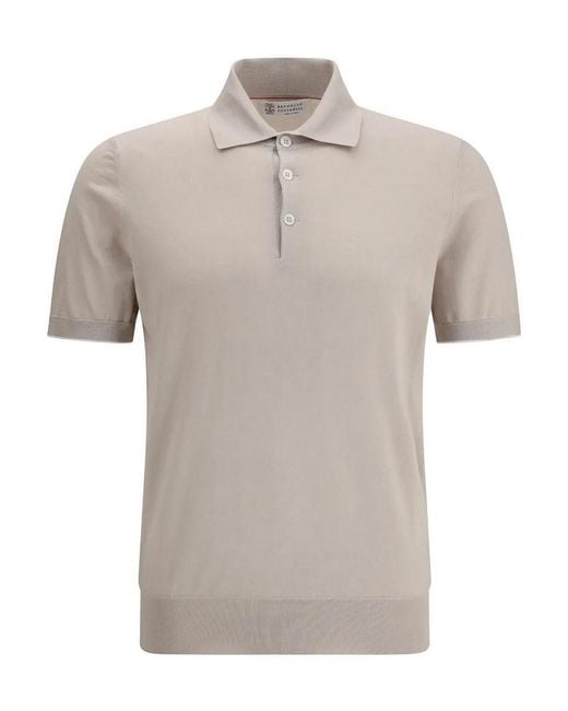 Brunello Cucinelli White Botton Knit Polo for men