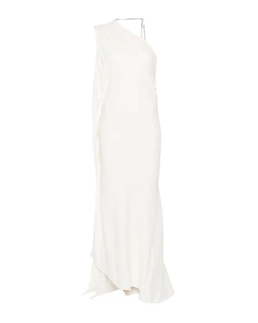 Victoria Beckham White One Shoulder Chain Detail Dress