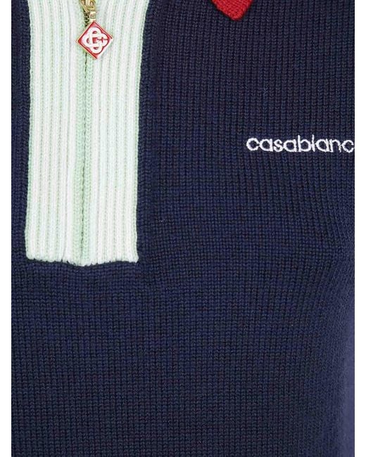 Casablanca Blue Merino Polo Top