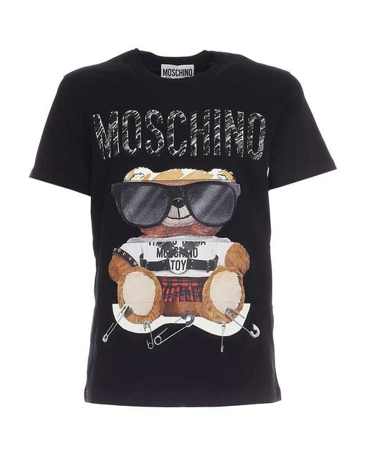 Moschino Black Teddy Logo Print T-Shirt for men