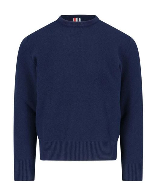 Thom Browne Blue Virgin Pique Tricolor Band Crewneck Sweater for men