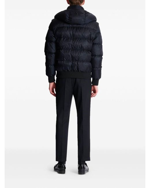 Balmain Blue Cropped Monogram Jacquard Padded Jacket for men