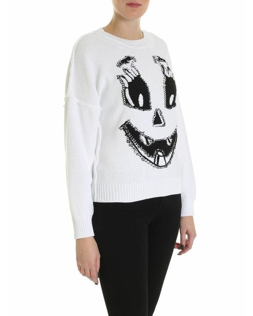 Moschino White Pumpkin Face Pullover