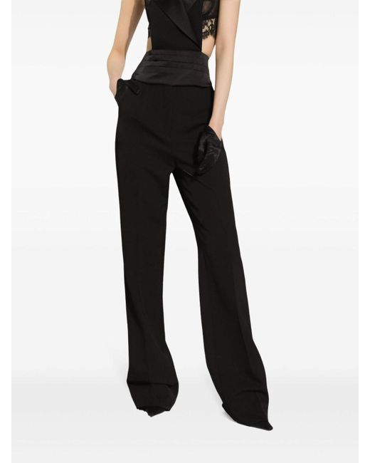 Dolce & Gabbana Black Tailored Virgin Wool Blend Satin Trousers