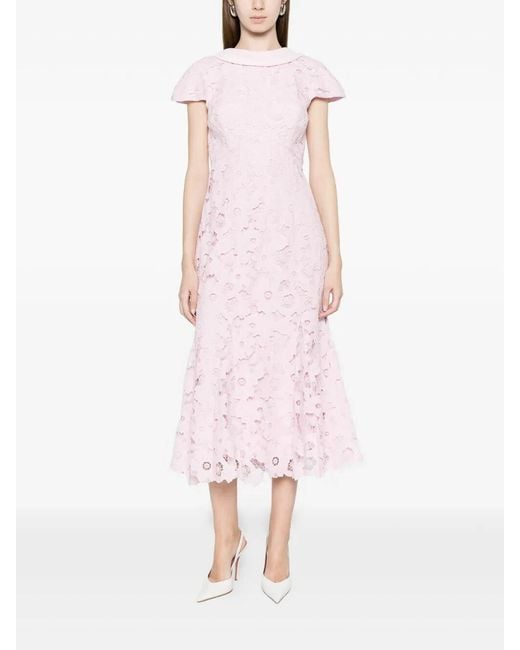 Self-Portrait Pink Lace Scoop Back Midi Dress