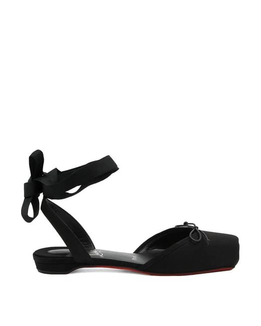 Christian Louboutin Black Cassia Lace Up Flat Crepe Satin/Gg/Lin