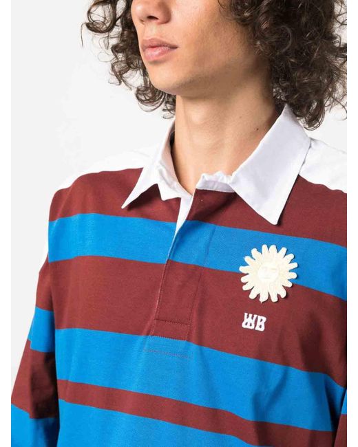 Wales Bonner Blue Striped Cotton Polo Shirt for men