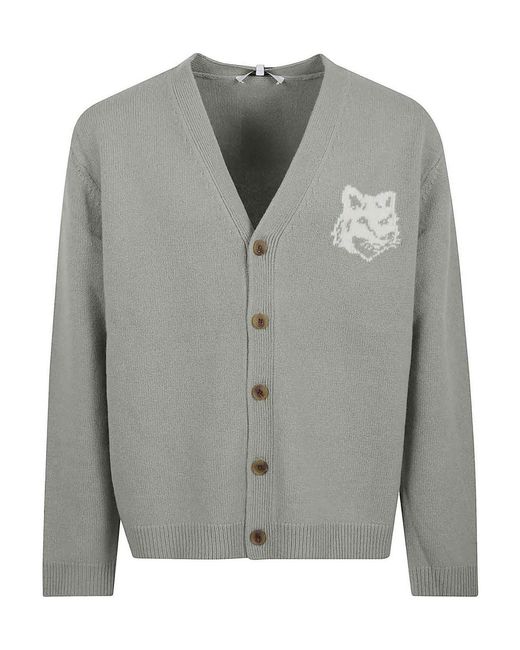 Maison Kitsuné Gray Fox Head Intarsia Merino Cardigan for men