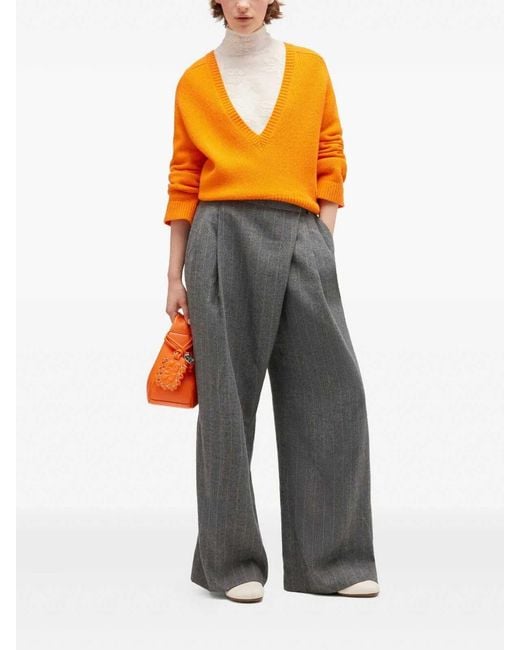 Ganni Orange Chunky Cashmere Deep V-Neck