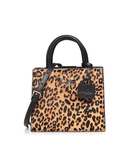 Mc2 Saint Barth Black Mini Leopard Print Shopper Bag