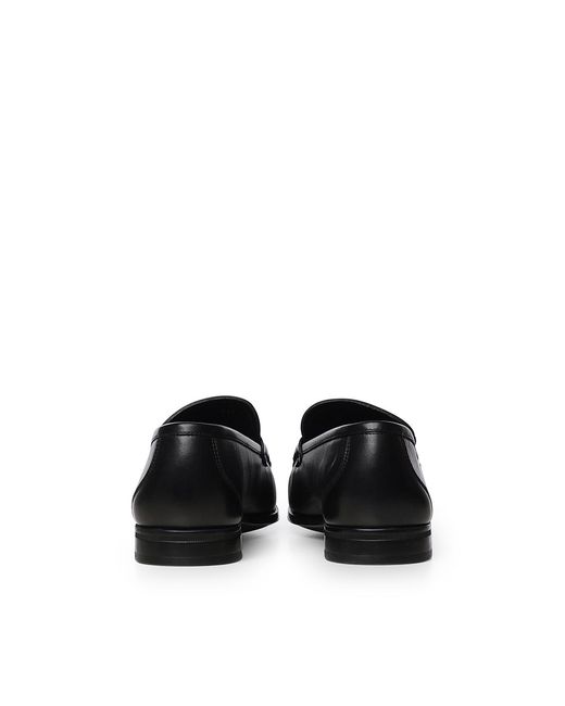 Ferragamo Black Leather Gancini Moccasin for men