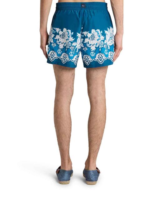 Etro Blue Polyester Swim-Trunk Roma for men