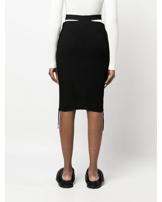 ANDREADAMO Black Ribbed Knit Low Waist Midi Skirt