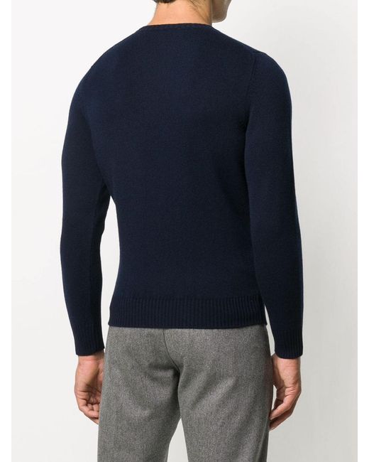 Drumohr Blue Cashmere Crewneck Pull for men